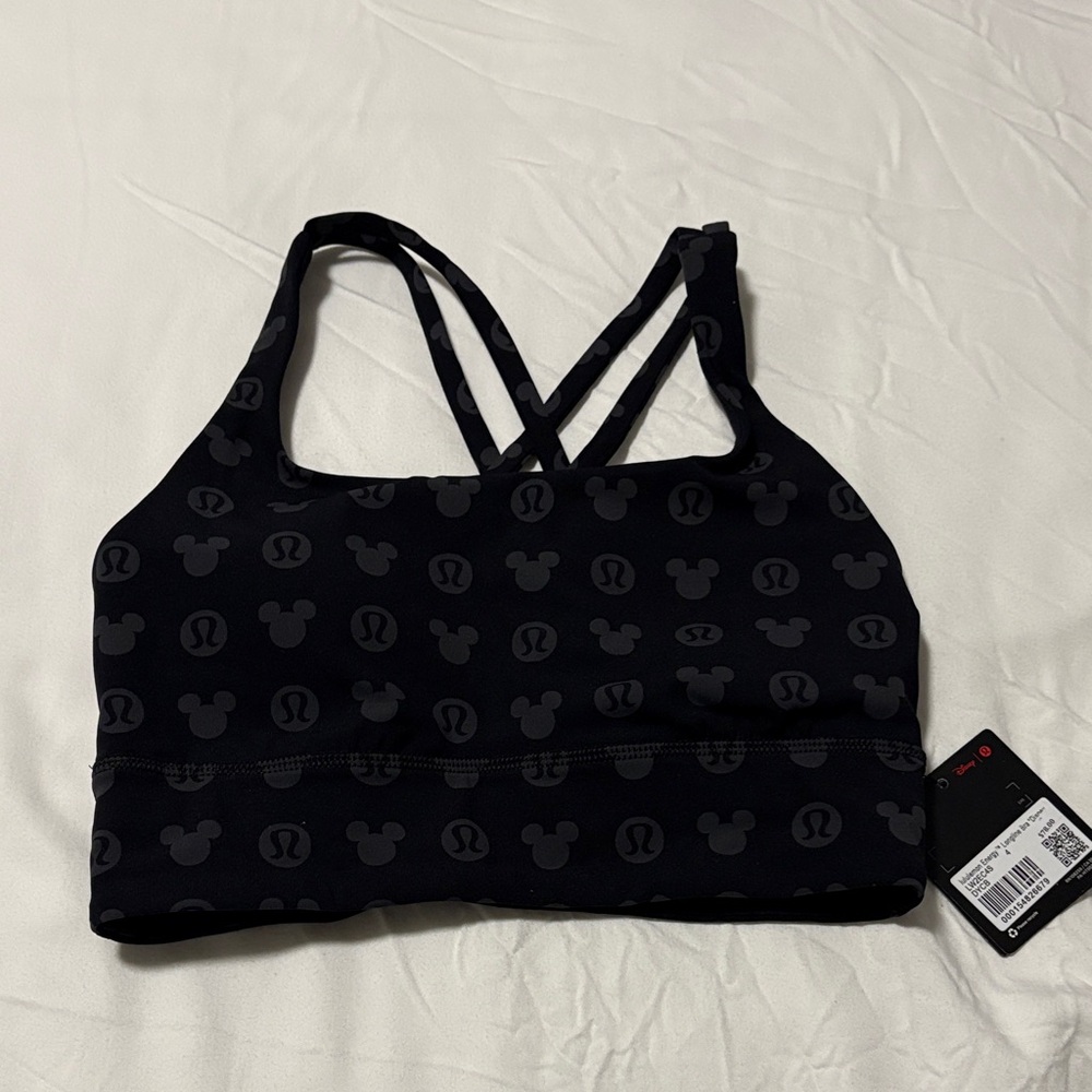 Disney Lululemon Black Sports Bra with Mickey Mouse Pattern Size- 4 for B-D Cups